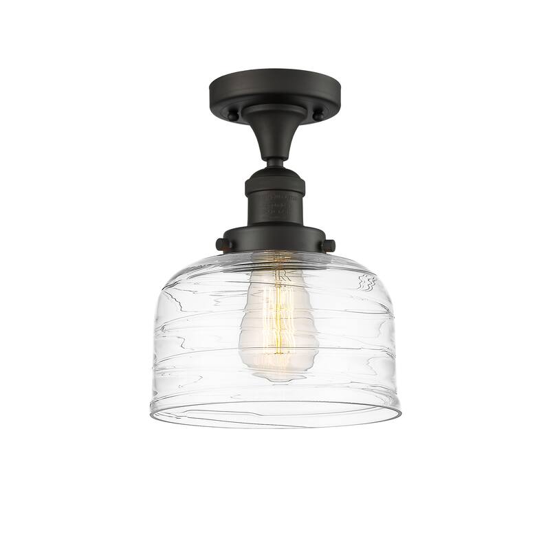 Innovations Lighting Bell - 1 Light 8" Semi-Flush Mount - Oil Rubbed Bronze/Clear Deco Swirl