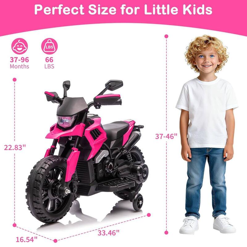 6v Motorcycle for Kids, Ride on Motorcycle with Traning Wheels for Best Kids Gift, Pink