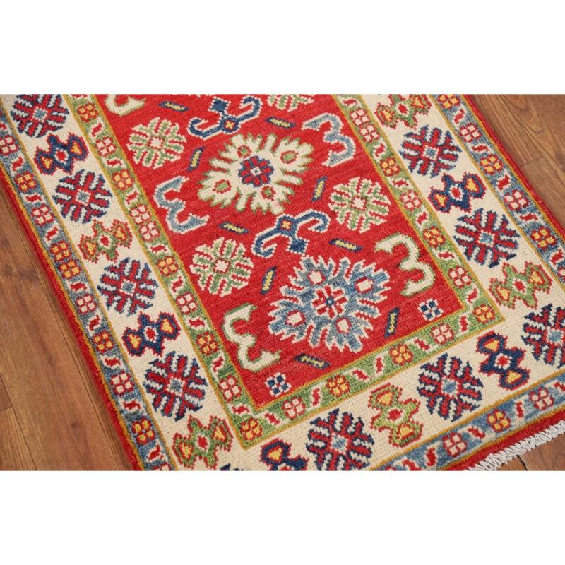 Traditional Geometric Red Kazak Foyer Rug Handmade Wool Carpet - 2'0" x 3'0"