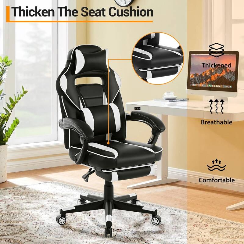 Office Gaming Chair with Footrest Adjustable Headrest for Gaming Working Relaxing