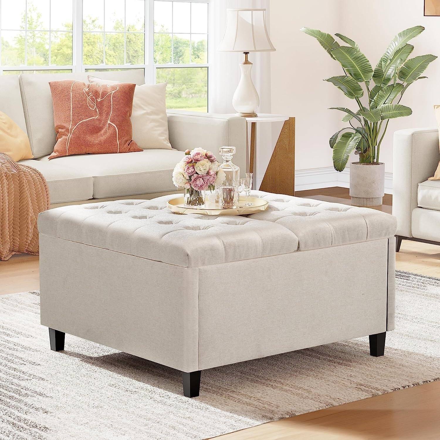Tufted Storage Ottoman Lift Top Coffee Table