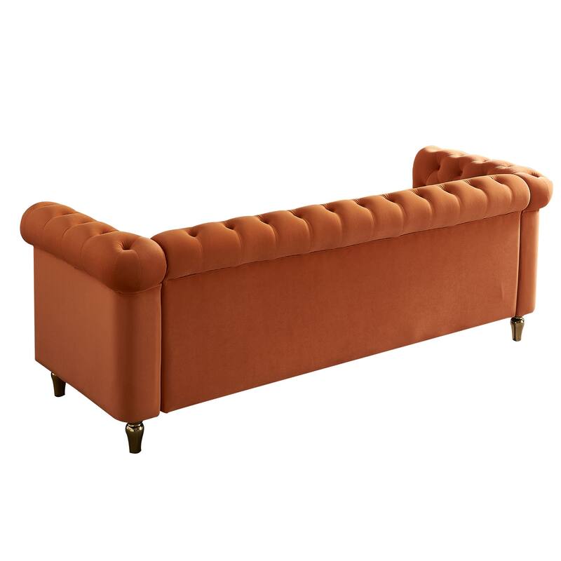 Modern Chesterfield Couch with Button Tufting, High-Density Foam & Gold Accents - 85'' Wide