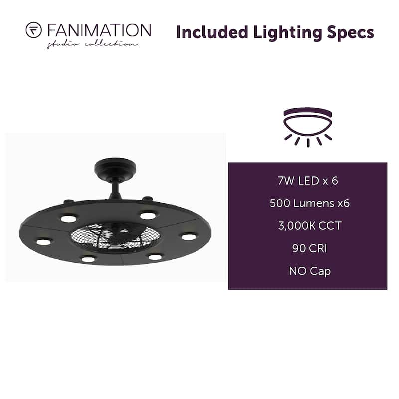 Fanimation Studio Collection Dex 12 inch Black Fandelier Ceiling Fan With LED Lights and Remote