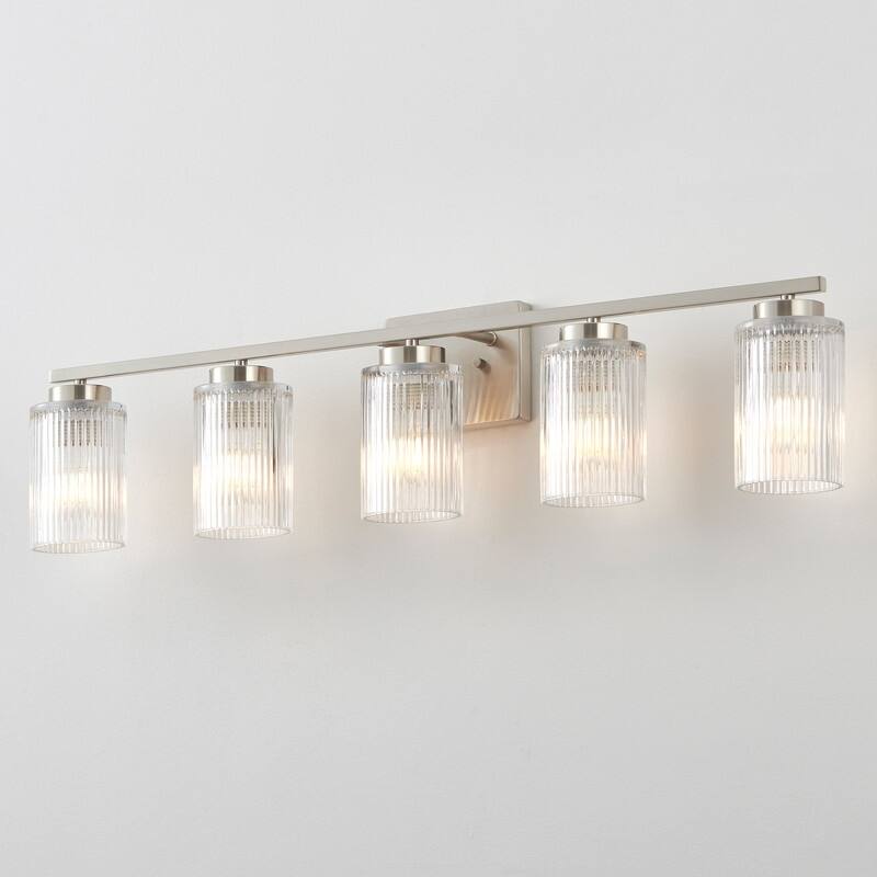 KAWOTI Modern Vanity Light with Cylinder Ribbed Glass Shade