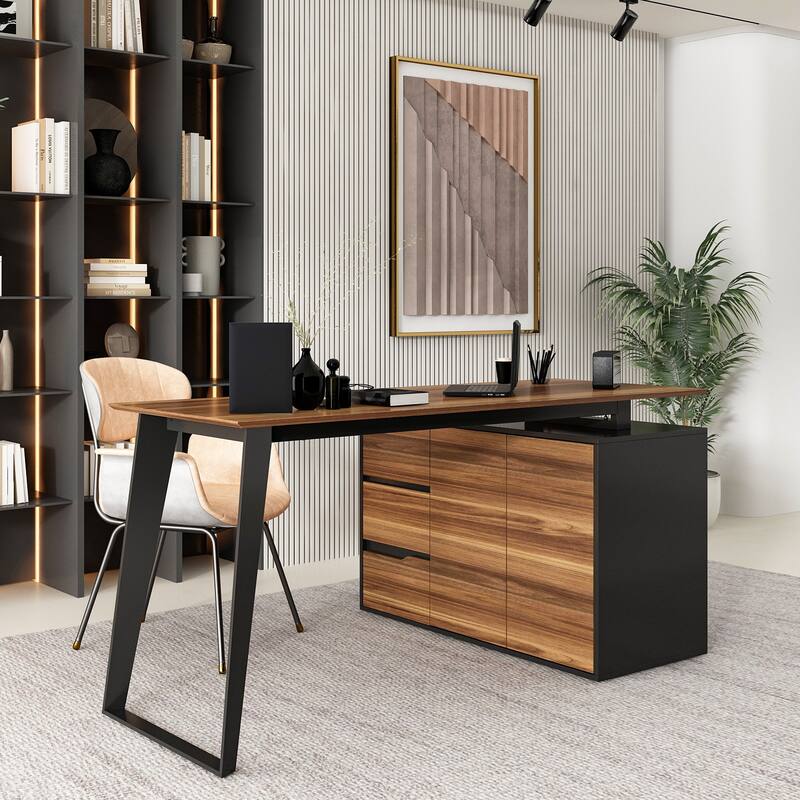 54.3" Home Office Computer Desk Corner Desk With Drawers and Cabinet