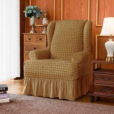 Subrtex 1-Piece Ruffle Stretch Wing Chair Cover Skirt Slipcover