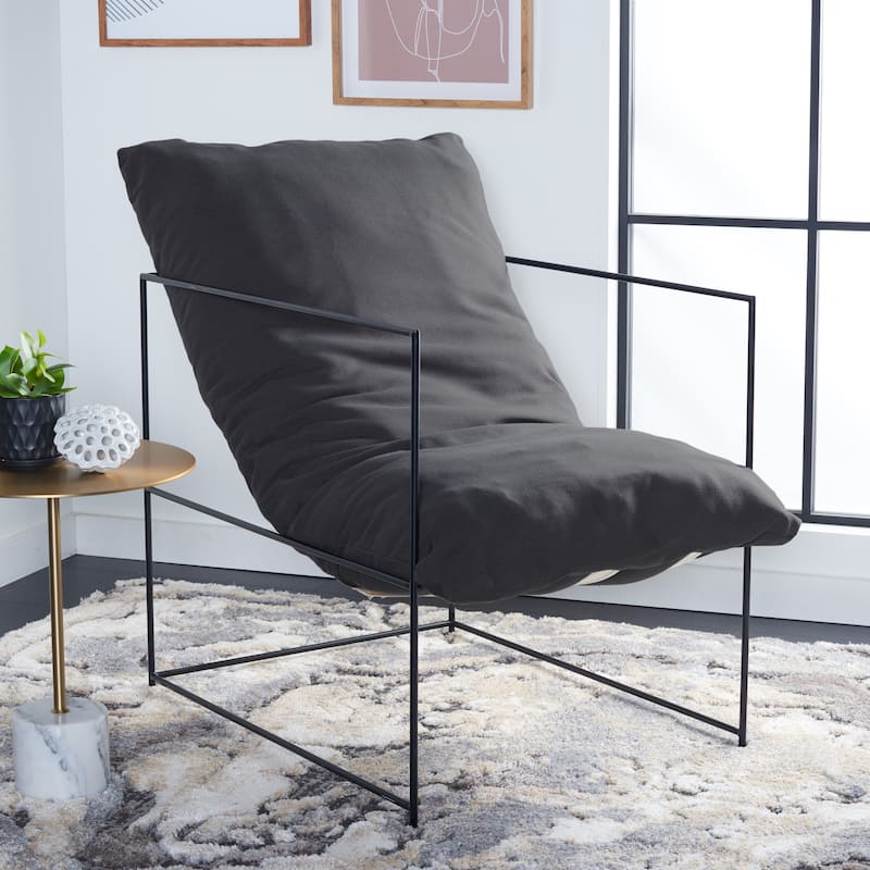 SAFAVIEH Corrie Pillow Top Accent Chair - 26" W x 42" D x 37" H - 26"W x 42"D x 37"H - Grey/Black
