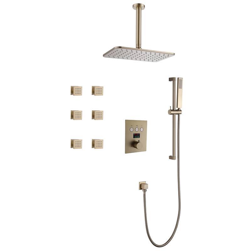 Thermostatic Double-Handle 3-Spray Shower System With High Pressure 6-Jet (Valve Included)