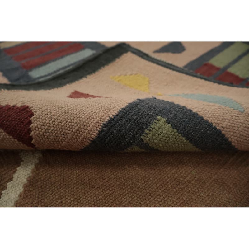 Hand Woven Oriental 100% Wool Carpet Southwestern Tribal Brown Kilim Area Rug - 11' 10'' X 8' 2''