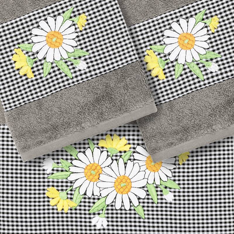 Authentic Hotel and Spa 100% Turkish Cotton Daisy 3PC Embellished Towel Set