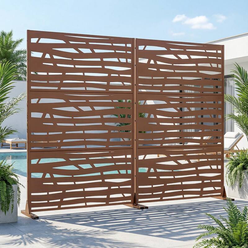 Metal Privacy Screen Fence Panel with Stylish Pattern Set of 2
