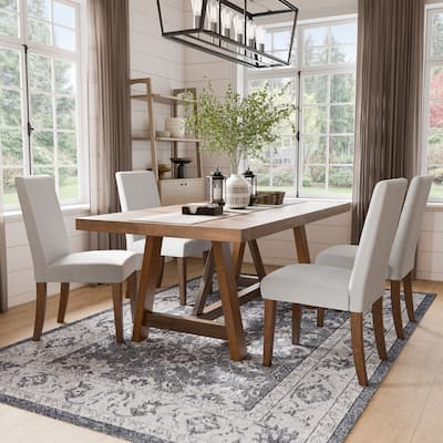 Furniture of America Drystan Rustic 5-Piece Brown Solid Wood Dining Table Set