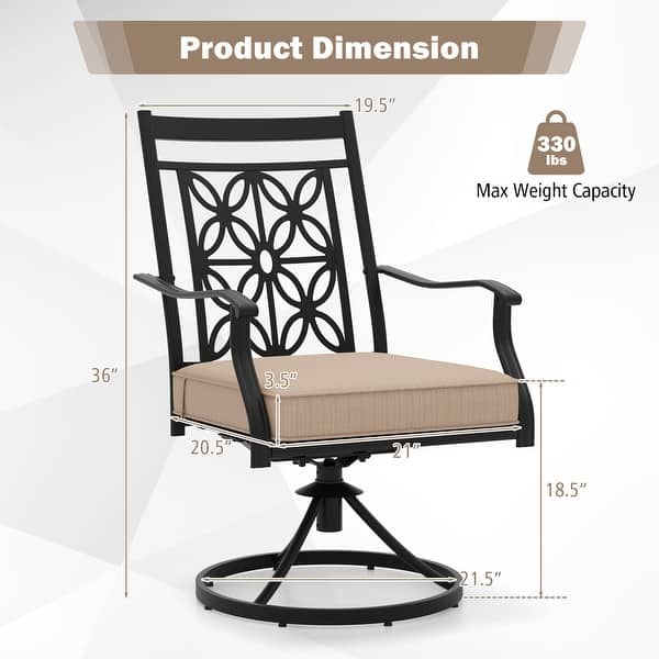 Gymax Patio Metal Swivel Chairs Set of 2 Fabric Bistro Rocker Chairs