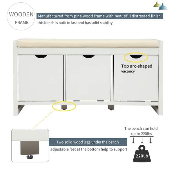 Shop Black Friday Deals On Merax Storage Bench With 3 Flip Lock Storage Cubbies And Removable Cushion On Sale Overstock 32039012