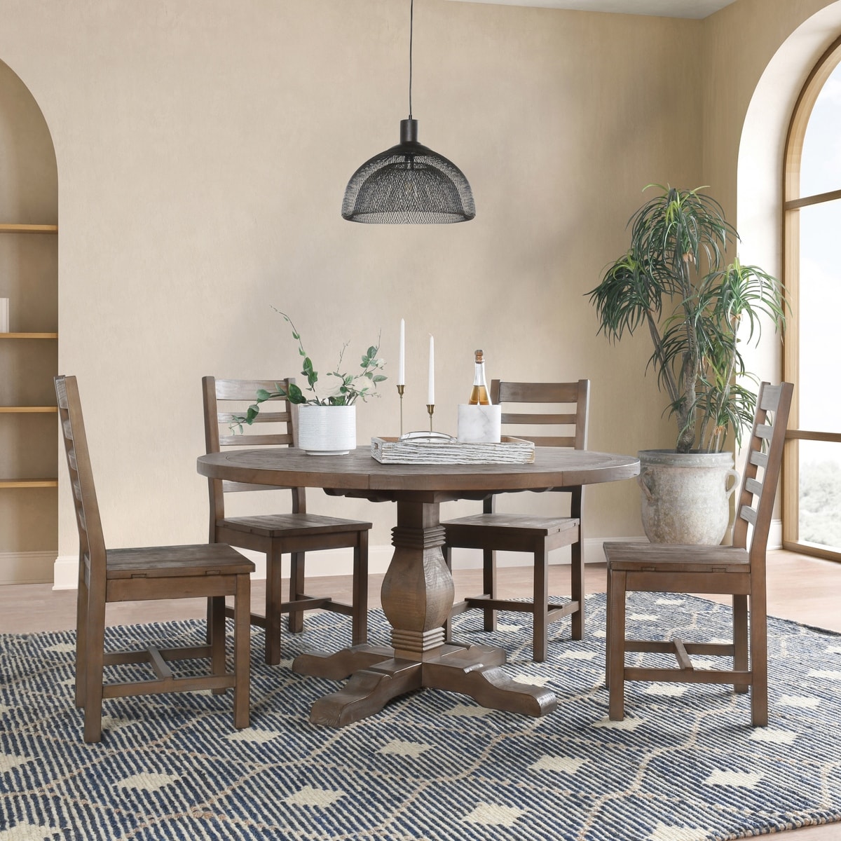 Caleb 55" Round Reclaimed Pine Dining Table, Distressed Brown