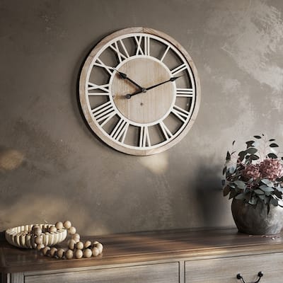 Seraphine Farmhouse Wooden Wall Clock - 23.75"H x 23.75"W x 1"D