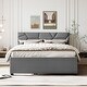 preview thumbnail 11 of 16, Linen Fabric Platform Bed with Brick Pattern Headboard, with Twin XL Trundle, Queen Size