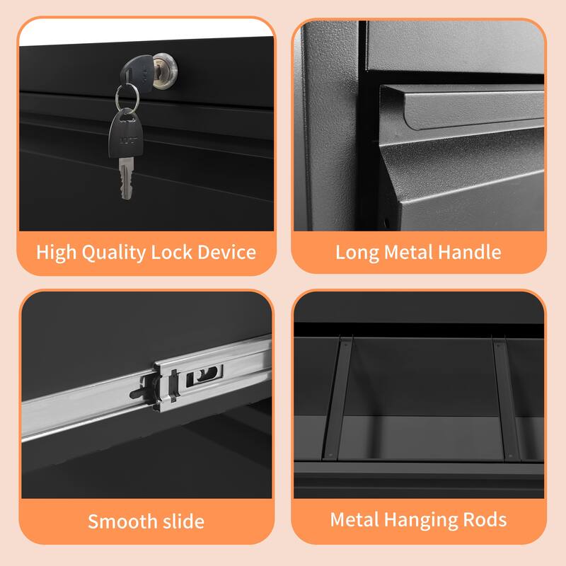 Modern File Cabinet Lateral File Cabinet Metal File Cabinet with 5 Drawers and Locks, for Home Offices, Black