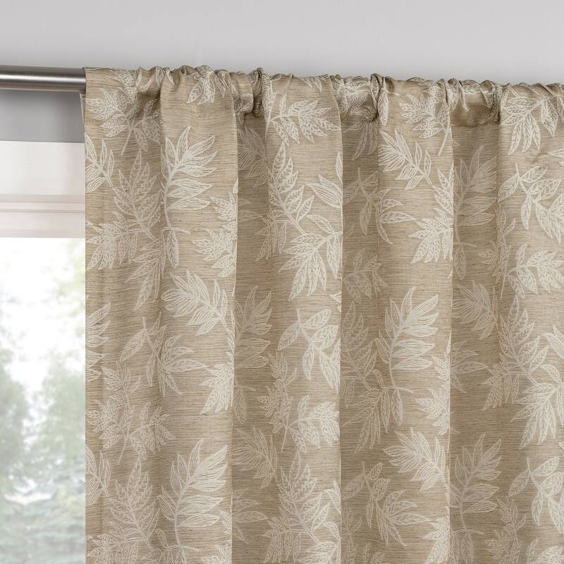 No. 918 Koda Woven Jacquard Leaf Semi-Sheer Rod Pocket 1-Piece Curtain Panel, Single Panel - 50" x 63" - Warm Taupe