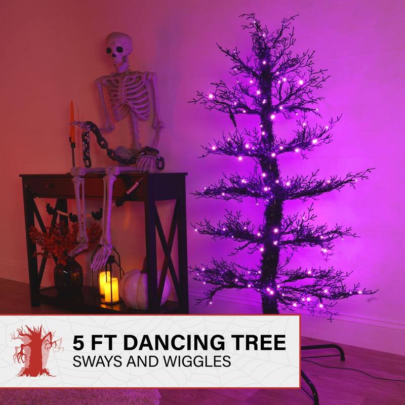 Haunted Hill Farm 5-ft. Dancing Halloween Tree with Purple LED Lights and Sound