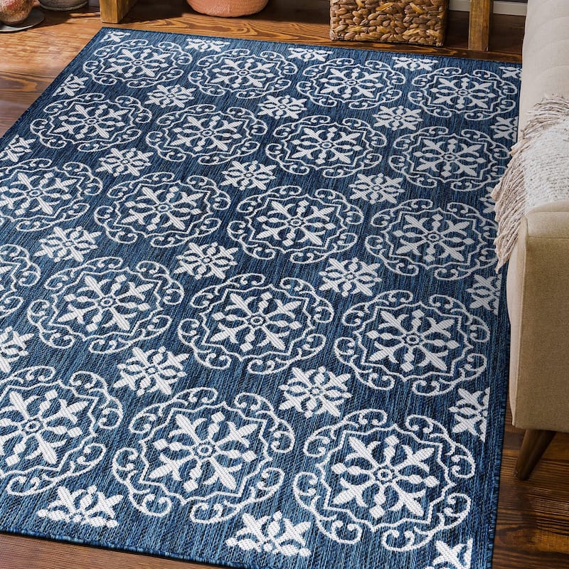 World Rug Gallery Transitional Geometric Textured Flat Weave Indoor/Outdoor Area Rug