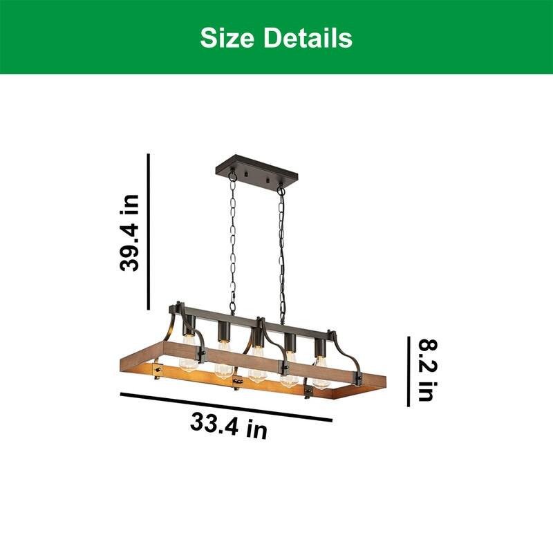 5 Light dining light fixtures brown chandelier lighting metal, wood pendant light