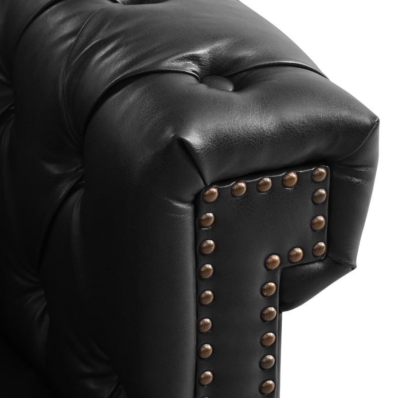 GDFStudio - Belmont 99" L-Shaped Reversible Chesterfield PU Leather Sectional Sofa with Nailhead Trim & Tufted Back