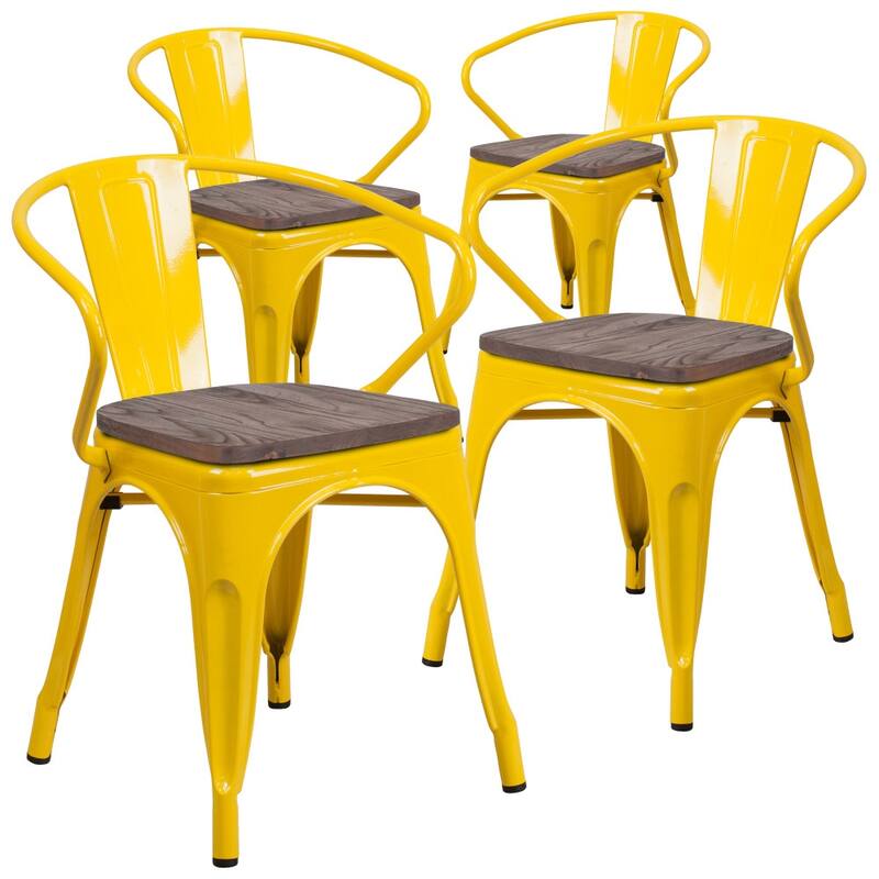 4 Pk. Metal Chair with Wood Seat and Arms