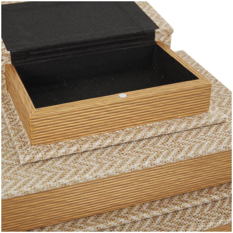 Roche River Decor - Linen Fabric Chevron Patterned or Texxtured Faux Book Storage Box - Set of 3 or 4 Multi-Colored