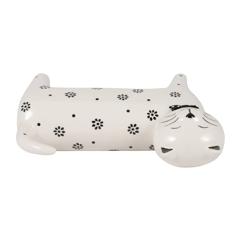 Sagebrook Home Ceramic White Novelty Daisies Cat, Accent Piece Sculpture Home Decor Collectible