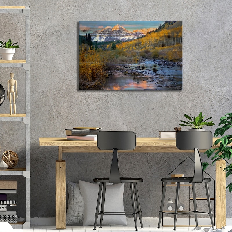 Maroon Bells And Maroon Creek In Autumn, Colorado Print On Wood by Tim Fitzharris - Multi-Color