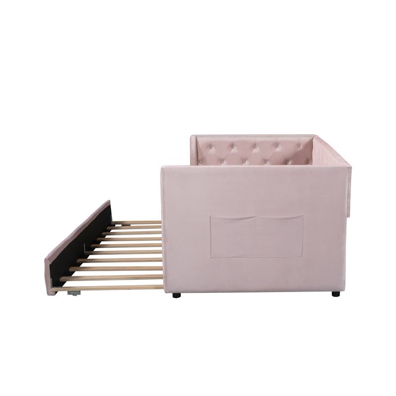 Twin Velvet Tufted Daybed with Trundle & Storage - 400LB Capacity