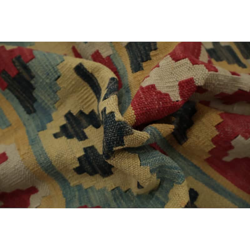 Hand Woven Oriental 100% Wool Carpet Southwestern Tribal Yellow & Gold Kilim Area Rug - 5' 9'' X 4' 2''