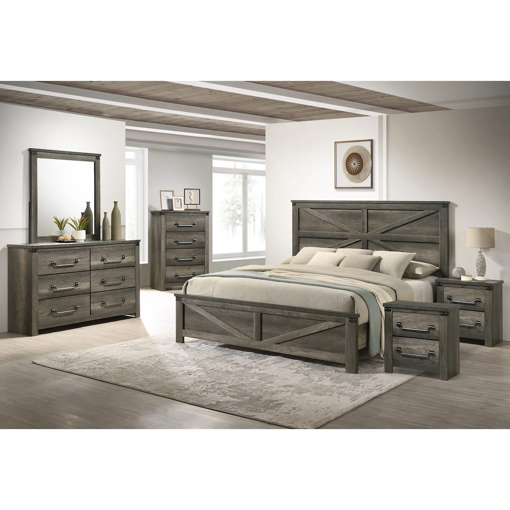 Furniture of America Vraif Farmhouse 6-Piece Rustic Grey Wood Panel Bedroom Set
