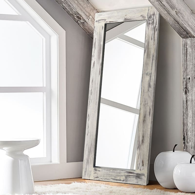 Vintage Wood Framed Dressing Mirror Floor Mirror Farmhouse - 71×32 - Off-White