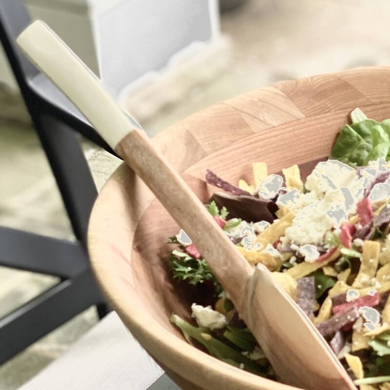 Handmade Olive Wood Serving Utensils with Natural Batik Bone Handles (Kenya)