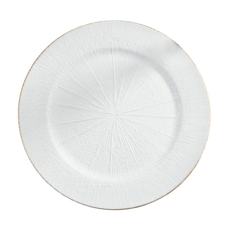 Textured Decorative Charger Plates (Set of 4) - Round Table Chargers for Dining & Entertaining, 13" - 4 Piece - White