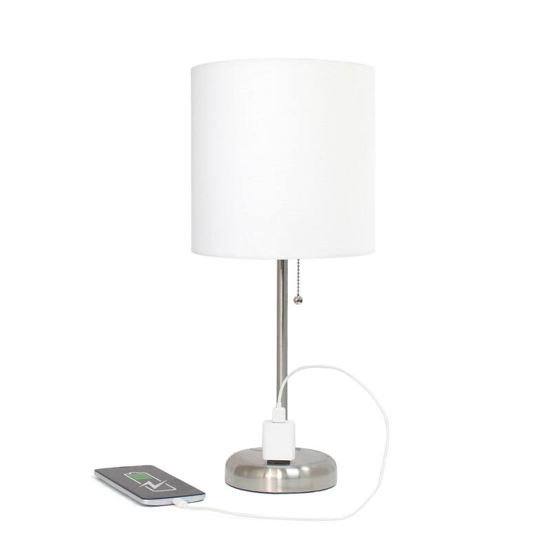 19.5" Power Outlet Metal Lamp in Steel w Aqua Shade