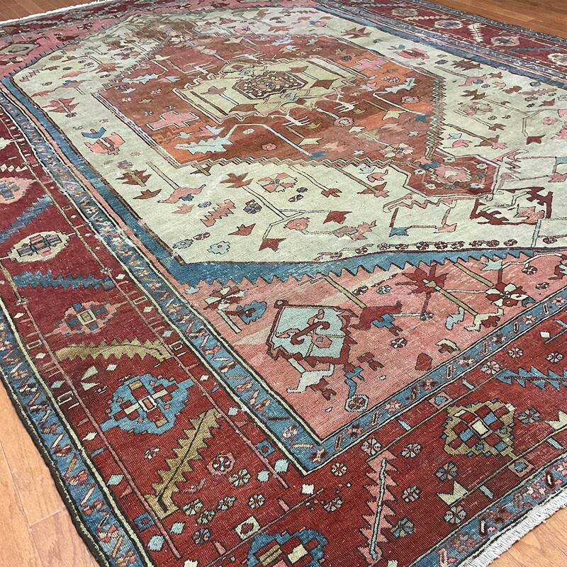HERAT ORIENTAL Handmade 1850's Antique Serapi Wool Rug - 9'6" x 12'9"