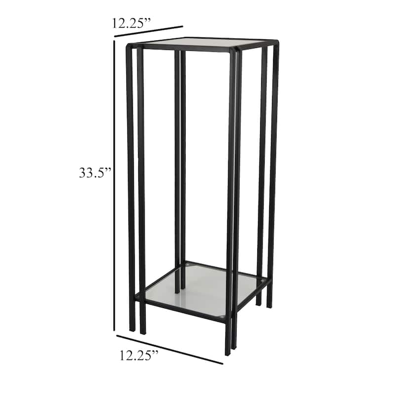 Buckley Plant Stand Table, Black Metal, Square Mirrored Top, 34 Inch