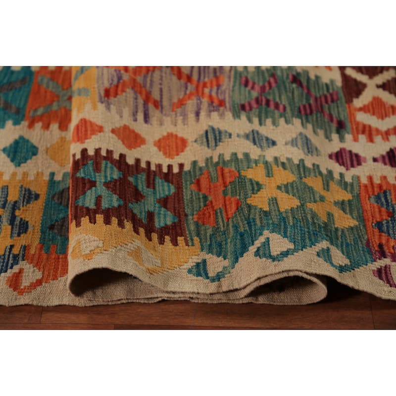 Geometric Kilim Oriental Rug Flatweave Wool Carpet - 9'7"x 12'10"