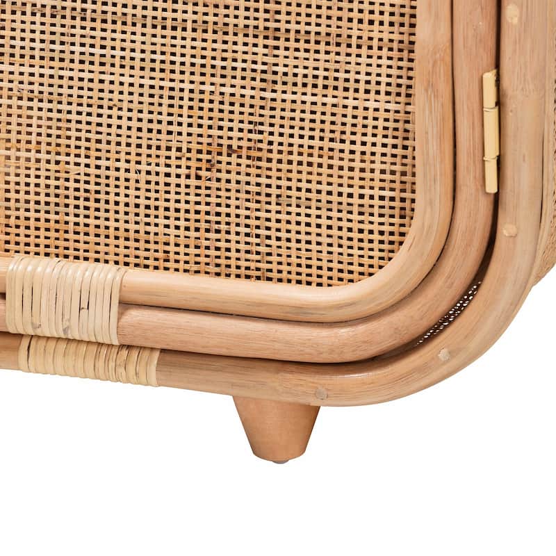Keita Bohemian Natural Rattan and Mahogany Wood Nightstand