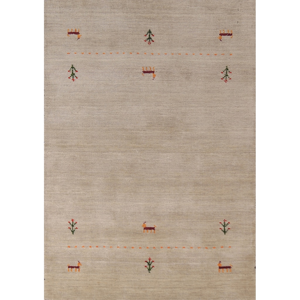 Little Animals Gabbeh Indian Foyer Rug Handmade Wool Carpet - 3'2" x 4'9"