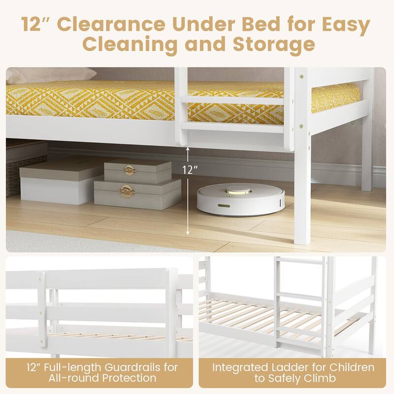 Gymax Twin Over Twin Bunk Bed Wooden Convertible Into 2 Beds High