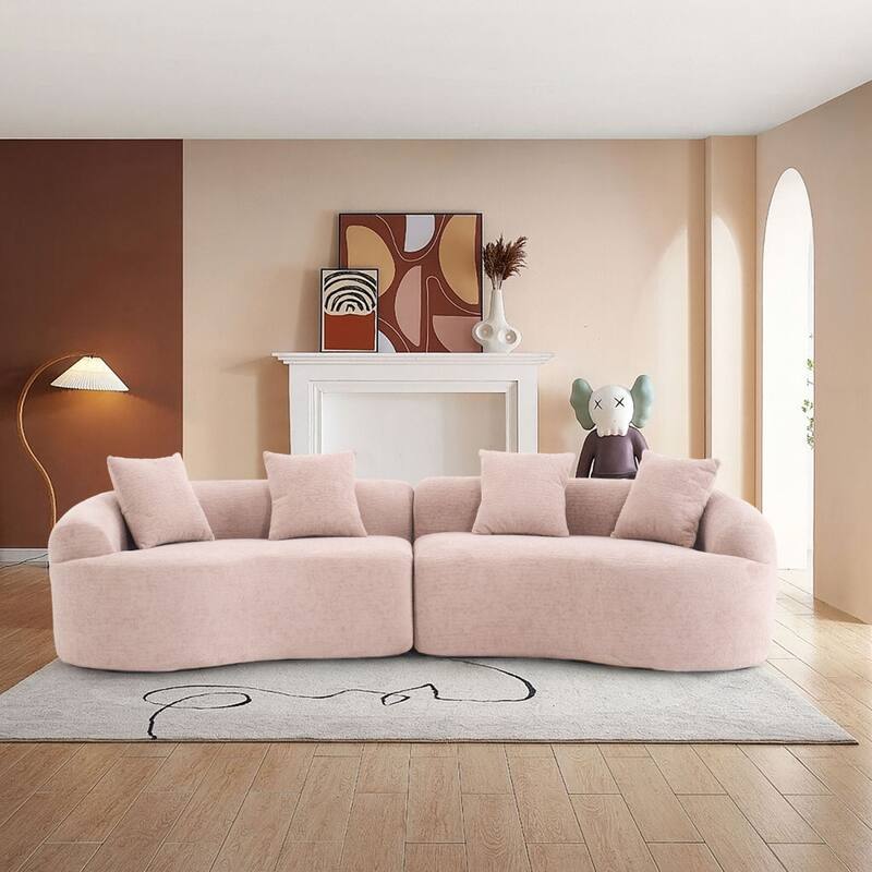 Modern Minimalist 3-Seater Frame-Free Compressed Chenille Upholstered Sectional Sofa - Beige