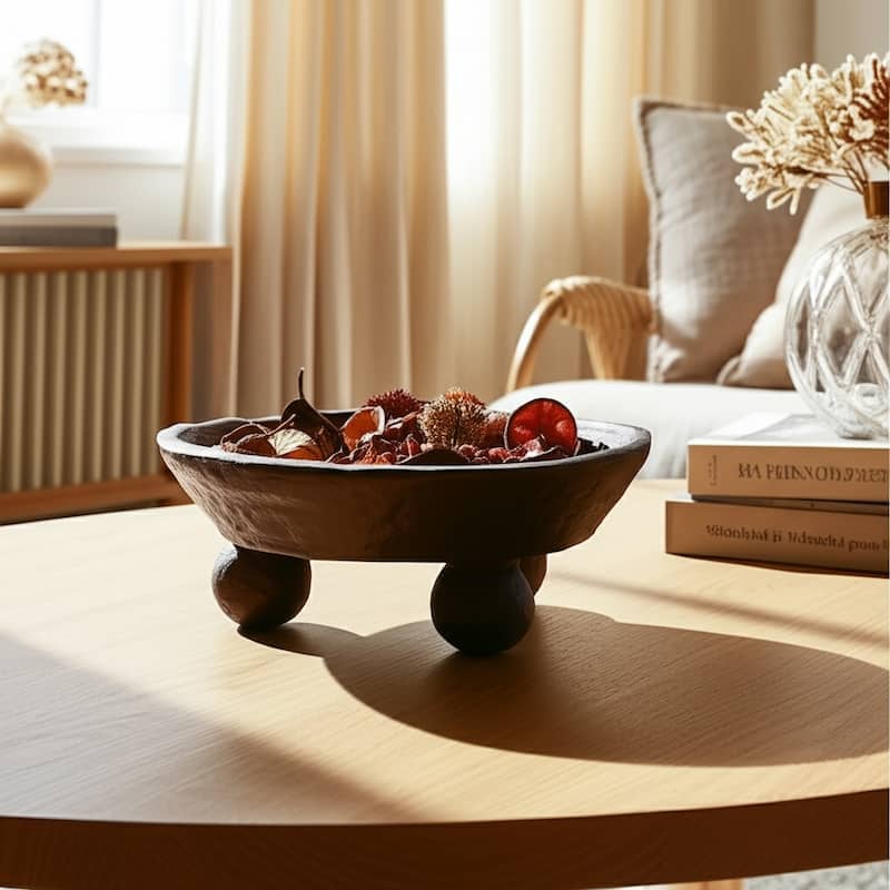 Decorative Textured Bowl with Triple-Sphere Feet Base