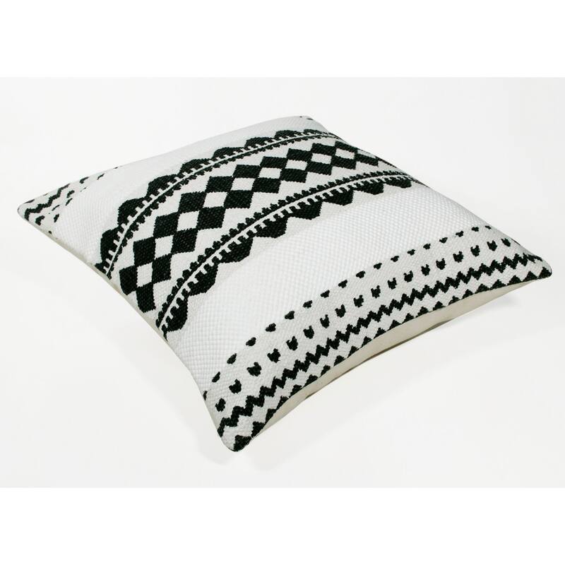 20" Black and White Mosaic Geometric Stripe Square Throw Pillow