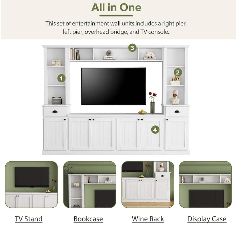 TV Stand with Adjustable Shelves, Bridge for 75'', Entertainment Wall Unit Set.