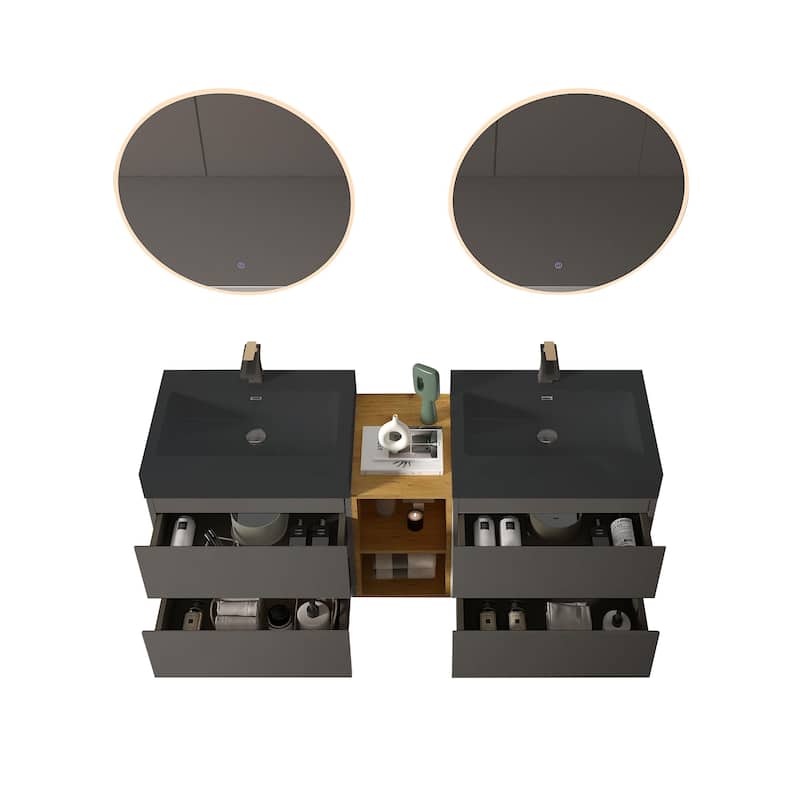 GDFStudio - Naomi Modern Floating Bathroom Vanity with Silent Drawers and Pre-Assembled One-Piece Sink