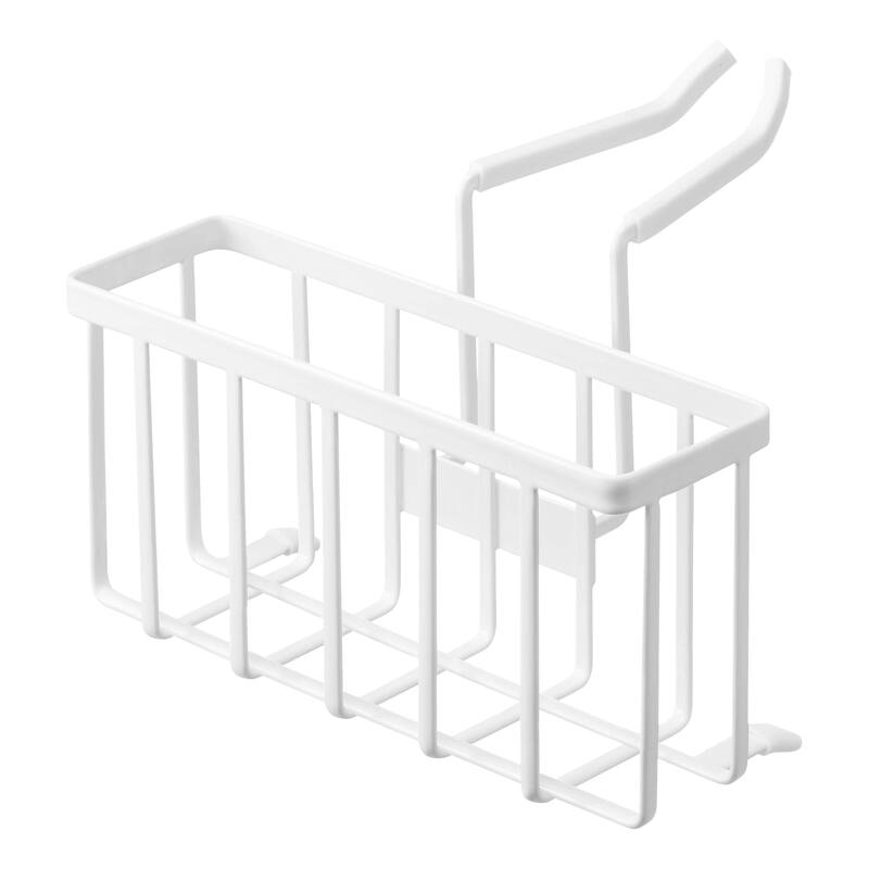 Yamazaki Home Faucet-Hanging Sponge Caddy, Steel - L 7.3 x W 8 x H 5.5 inches - White